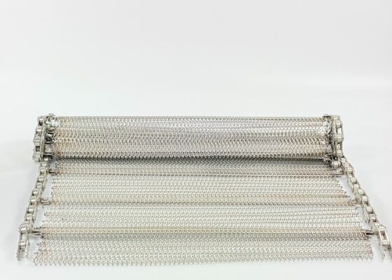 Malha de Arame Tecida Balanceada de Aço Inoxidável com Corrente de Rolos para Transportador, Correia Transportadora de Limpeza de Vegetais de Grau Alimentício