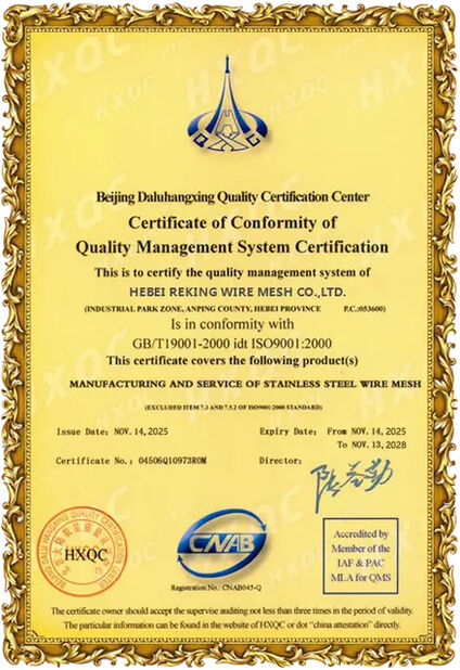 China Hebei Reking Wire Mesh Co.,Ltd Certificações